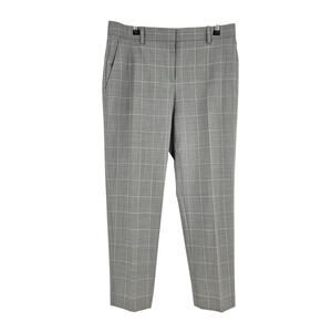 Theory Treeca Trousers Pants Gray Cyrus Grid Plaid Wool Straight Ankle Size 6